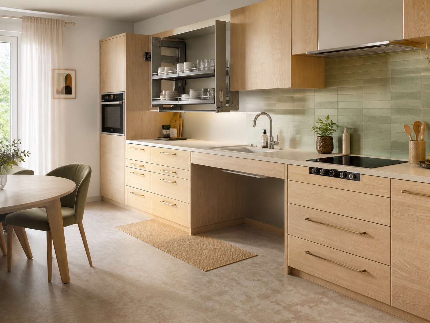 Projection d’une cuisine accessible en bois clair